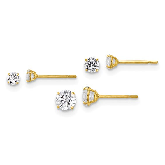 CZ Round Set of 3 Post Earrings