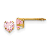 14k Children's Pink CZ Heart Earrings