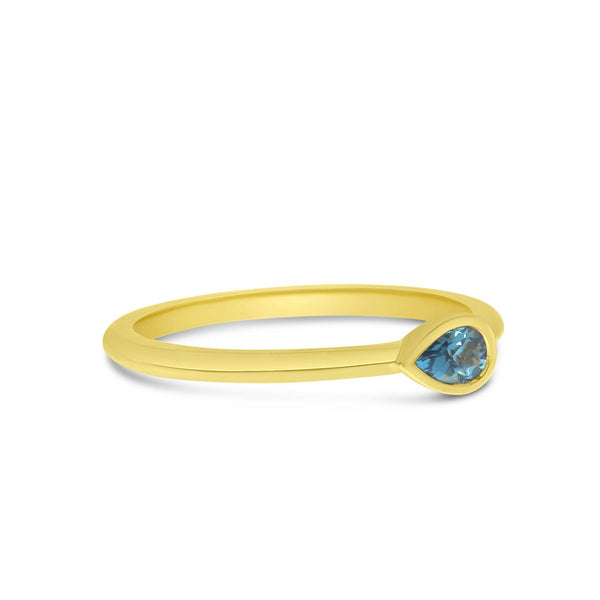 14K Yellow Gold Pear Blue Topaz Semi Precious Ring